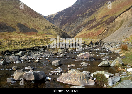 Brûler découlant de la pied de la cascade de la queue gris Mares. Dumfries et Galloway, Scottish Borders, Scotland. Banque D'Images