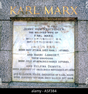 Le Cimetière de Highgate London UK texte sur la tombe de Karl Marx Banque D'Images