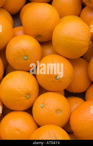 Les Oranges Fruits frais vendus sur un étal de fruits et légumes sur le marché de Bury Banque D'Images