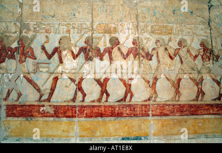 La reine Hatshepsout temple funéraire - Peinture murale [Ad Deyr al Bahri, l'Égypte, les États arabes, l'Afrique] . Banque D'Images