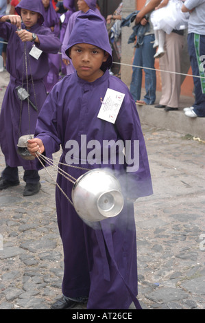 Guatemala Antigua Semaine Sainte Jeudi Saint San Francisco El Grande procession Banque D'Images