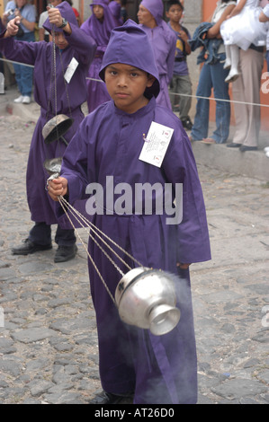 Guatemala Antigua Semaine Sainte Jeudi Saint San Francisco El Grande procession Banque D'Images