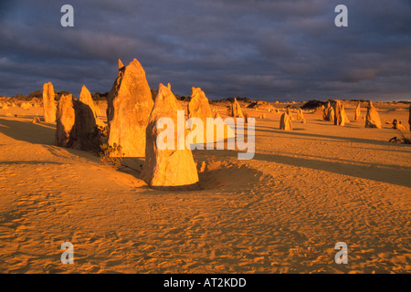 Les pinnacles coucher du soleil, le parc national de Nambung, Australie occidentale Banque D'Images