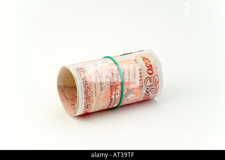 Rouleau de cinquante pound note UK Banque D'Images