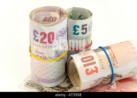 Rouleaux de la banque au Royaume-Uni Notes sur un £50 Banque D'Images