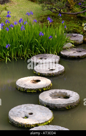 L'ensemble des étangs dans Stepping Stones Isui en jardin traditionnel à Nara au Japon Banque D'Images