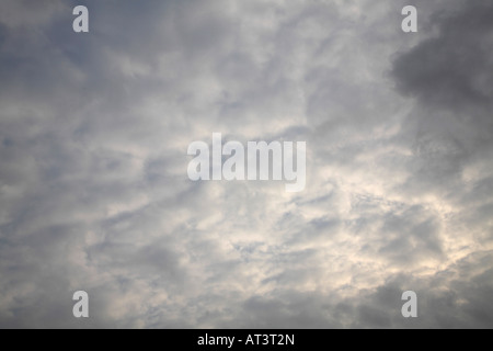 L'Altocumulus perlucidus Broken masse d'cloulds blanc avec un peu de blue montrant à travers les lacunes Banque D'Images