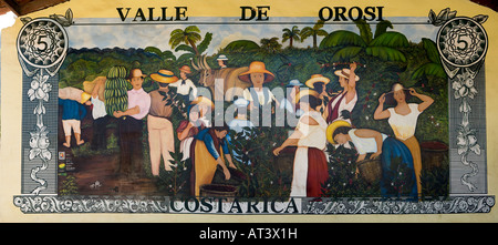 Costa Rica Orosi Église fresque sur mur de la salle de l'église montrant Tico l'agriculture et la vie rurale Banque D'Images