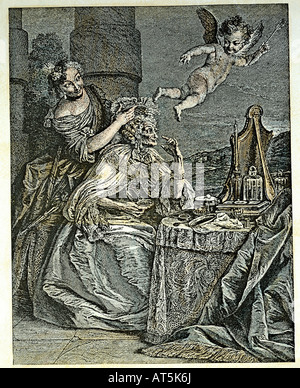 Beaux-arts, Coypel, Charles-Antoine (1694 - 1752), 'Jouer un tour et vieillesse flétrie', gravure, basé sur un pastel de Coypel, vers 1745, collection privée, l'artiste n'a pas d'auteur pour être effacé Banque D'Images