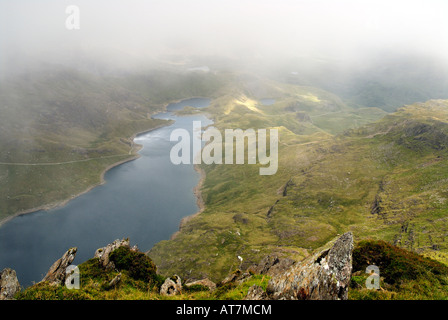 Llyn Llydaw vue depuis le pic de l'Ouest. Le Parc National de Snowdonia Banque D'Images