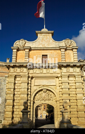 La porte principale de Mdina, ville silencieuse, Malte Banque D'Images