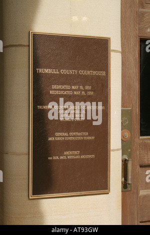 Plaque commémorative Trumbull County Courthouse Warren dans l'Ohio l'Art Roman Richardsonien Banque D'Images