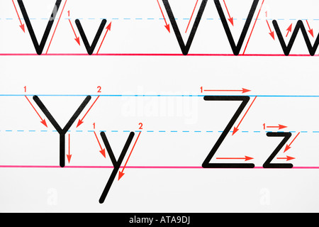 Page d'écriture de l'alphabet Banque D'Images