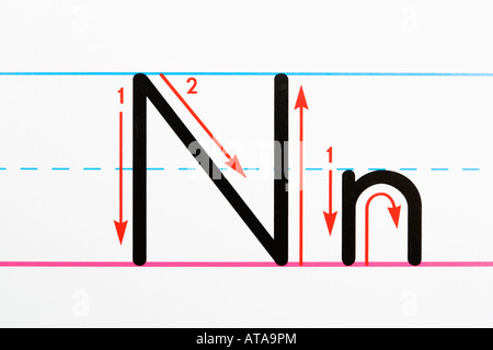 Close up of lettre N page d'écriture Banque D'Images
