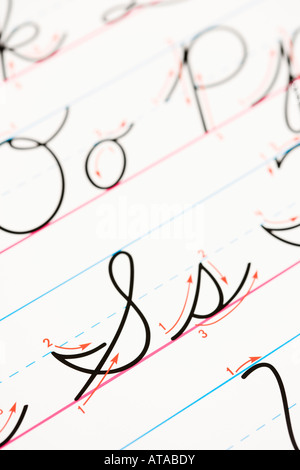 Close up de cursive handwriting practice page Banque D'Images