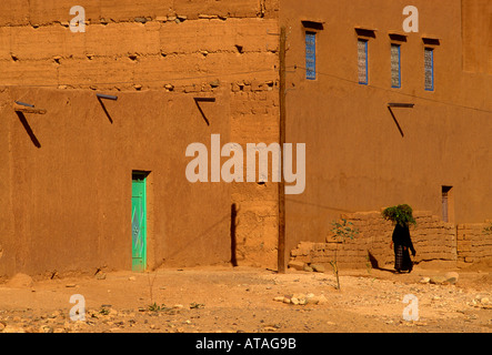 1, l'un, femme marocaine, transportant du fourrage, ksar, Zagora, fleuve Draa, vallée du Draa, la vallée du Drâa, Maroc, afrique Banque D'Images