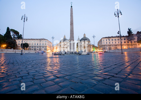 La Piazza del populo au crépuscule, Rome Banque D'Images