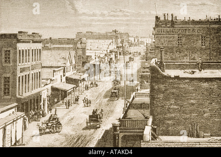 Scène de rue à Virginia City, Nevada en 1870. Banque D'Images