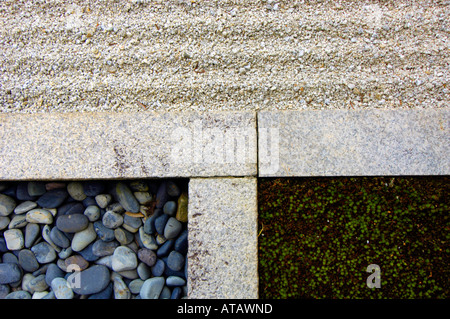 Jonction de sable de pierre et de mousse dans un jardin de roche au Temple Zen de Ryogen au Temple Daitoku ji Japon Kyoto complexes Banque D'Images