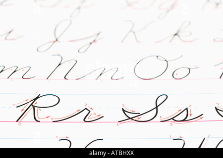 Close up de cursive handwriting practice page Banque D'Images