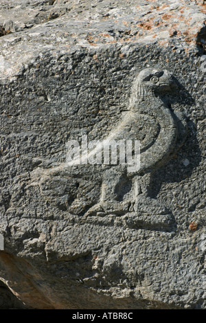 Symbole de l'aigle de Zeus dans le sanctuaire d'Artemidoros dans l'ancienne Théra, Santorini, Grèce. Banque D'Images