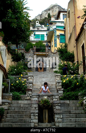 Taromina Sicile Italie médiévale touristique ville ville Banque D'Images