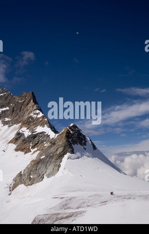 Les randonneurs près du haut du Glacier d'Aletsch, Jungfraujoch, Suisse Banque D'Images