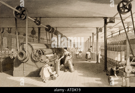 Usine de coton dans les années 1830 montrant des brevets, aux travailleurs itinérants et de dessin. Dessiné par T Allom. Gravée par J. Tingle Banque D'Images
