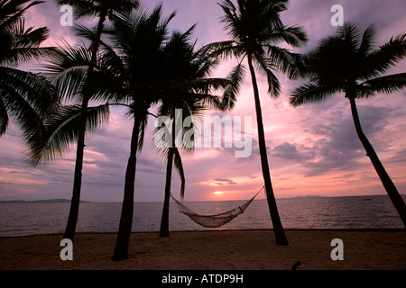Coucher du soleil tropical de l'océan Pacifique Fidji Banque D'Images