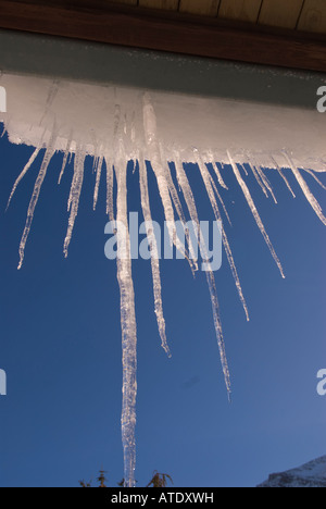 Glaçons pendant l'hiver avec fond de ciel bleu Banque D'Images