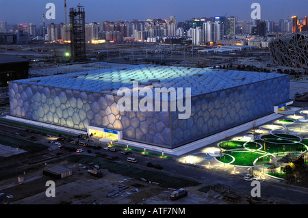 Centre national de natation pour les Jeux Olympiques de Beijing 2008 au crépuscule. 27-Feb-2008 Banque D'Images