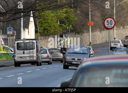 Monté sur un cheval policier irlandais trafic arrêt www osheaphotography com Banque D'Images