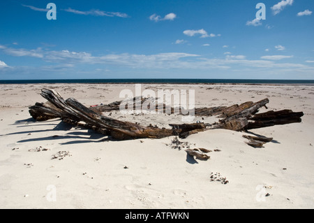 Vestiges de l'épave d'un bateau en bois sur une plage l'Ecosse Banque D'Images