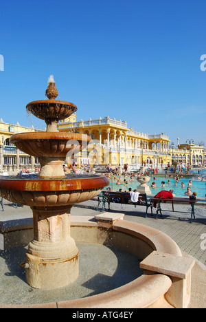 Piscine piscines thermales et des bains Szechenyi, fontaine, Varosliget, Pest, Budapest, Hongrie Banque D'Images