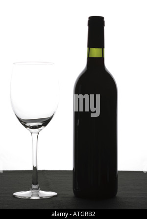 Bouteille et verre de vin Silhouette Banque D'Images