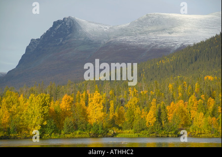 Voir l'automne de Mt Tarrekaise Kvikkjokk Laponia Laponie Suède Site du patrimoine mondial Banque D'Images