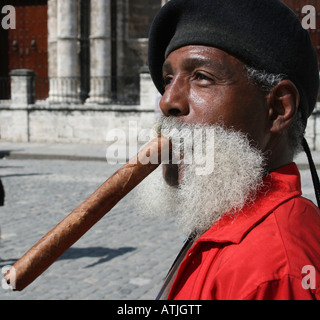 Cuban Man smoking très gros cigare Banque D'Images