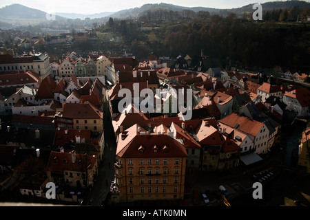 Une jolie vue de Cesky Krumlov sur un jour d'automne Banque D'Images