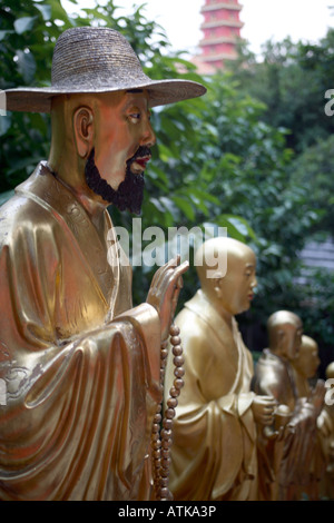 Statues bouddhistes sur le chemin menant aux 10 000 bouddhas monastery Hong Kong Chine Banque D'Images