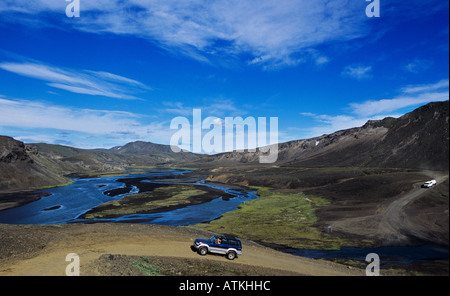 Fjallabak Highland Road à l'Icelandic highlands en été. Banque D'Images