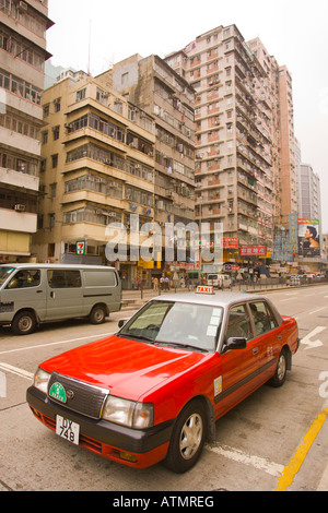 HONG KONG Chine taxi cab à Yau Ma Tei Kowloon dans quartier Banque D'Images