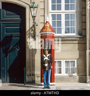 La Royale vie garde dans la guérite, le palais d'Amalienborg, Copenhague, Danemark Banque D'Images