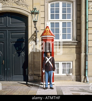 La Royale vie garde dans la guérite, le palais d'Amalienborg, Copenhague, Danemark Banque D'Images