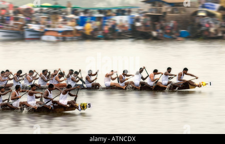 Groupe de personnes participant à une des courses de bateau de serpent, Kerala, Inde Banque D'Images