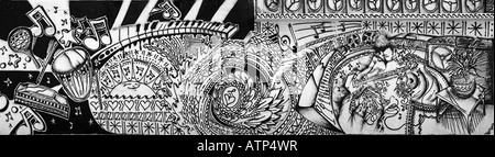 Graffiti murale en noir et blanc sur la musique latine sur la paroi d'un immeuble à Miami design district s N'EXISTE PLUS Banque D'Images