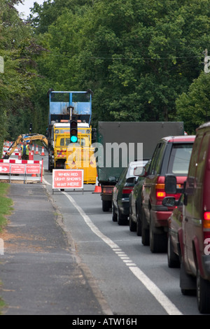 En attente de trafic de contrôle de travaux routiers temporaires Banque D'Images