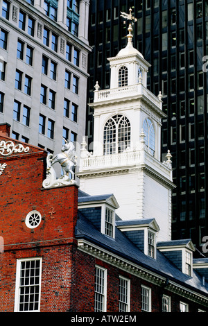 Boston Massachusetts The Old State House ou Merchain's Exchange sur le Freedom Trail. Bâtiment historique américain aux Etats-Unis Banque D'Images