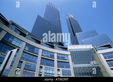 Deutsche Bank Centre ancien Time Warner Building New York City, Columbus Circle. Gratte-ciel résidentiels en verre Central Park West. Horizon de Manhattan. Banque D'Images