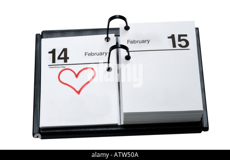 24 Calendrier avec Valentines Day marquée d'un cœur rouge Banque D'Images