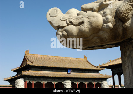 Tête de Dragon utilisé l'écoulement des eaux pluviales, la Cité Interdite, Pékin, Chine. 03-Mar-2008 Banque D'Images